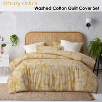 Thumbnail for Accessorize Betty Otway Ochre Washed Cotton Printed Quilt Cover Set Double