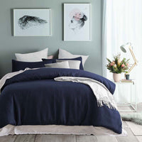 Thumbnail for Accessorize Navy Waffle Polyester Quilt Cover Set Double