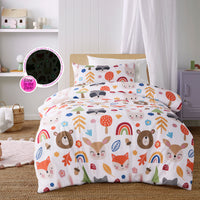 Thumbnail for Happy Kids Glow in the Dark Rainbow Forest Quilt Cover Set Single