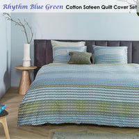 Thumbnail for Bedding House Rhythm Blue Green Cotton Sateen Quilt Cover Set King