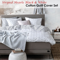 Thumbnail for VTWonen Striped Hearts Black & White Cotton Quilt Cover Set Queen