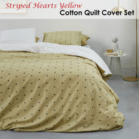 Thumbnail for VTWonen Striped Hearts Yellow Cotton Quilt Cover Set King