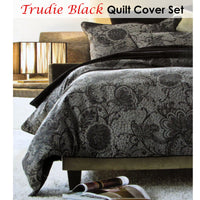 Thumbnail for Accessorize Trudie Black Jacquard Quilt Cover Set Single