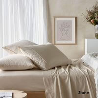 Thumbnail for Vintage Design Homewares 225TC Cotton Eucalyptus Sheet Sets Stone King