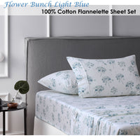 Thumbnail for Accessorize Cotton Flannelette Sheet Set Flower Bunch Light Blue Double