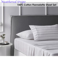 Thumbnail for Accessorize Cotton Flannelette Sheet Set Weathered Stripe - Single