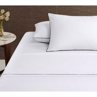 Thumbnail for Accessorize White/Black Piped Hotel Deluxe Cotton Sheet Set Queen
