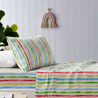 Thumbnail for Happy Kids Multi Stripes Printed Microfibre Sheet Set Double