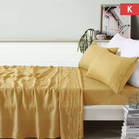 Thumbnail for Vintage Design Homewares 100% Linen Ochre Sheet Set King