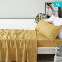 Thumbnail for Vintage Design Homewares 100% Linen Ochre Sheet Set Queen