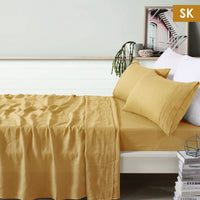Thumbnail for Vintage Design Homewares 100% Linen Ochre Sheet Set Super King