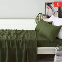 Thumbnail for Vintage Design Homewares 100% Linen Olive Sheet Set King