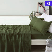 Thumbnail for Vintage Design Homewares 100% Linen Olive Sheet Set King Single
