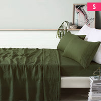 Thumbnail for Vintage Design Homewares 100% Linen Olive Sheet Set Single
