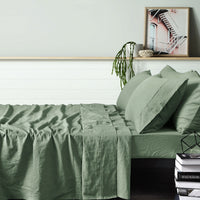 Thumbnail for Vintage Design Homewares 100% Linen Sage Sheet Set SUPER KING