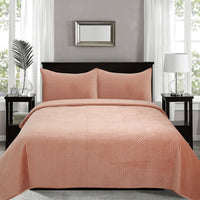 Thumbnail for J.Elliot Home Merida Clay Pink Velvet Quilted Coverlet Set Queen/King