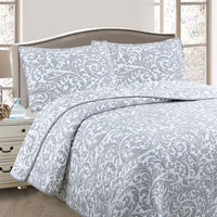 Thumbnail for Jane Barrington Grey & White Lightly Quilted Jacquard Reversible Coverlet Set King