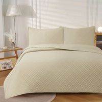 Thumbnail for Jane Barrington Morris Beige Ultrasonic Embossed Lightly Quilted Reversible Coverlet Set King