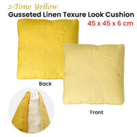 Thumbnail for 2-Tone Yellow Gusseted Linen Texture Look Filled Cushion 45 x 45 x 6 cm