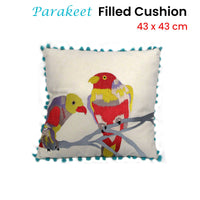 Thumbnail for J.Elliot Home Parakeet Bird Embroidered & Filled Cushion 43 x 43 cm