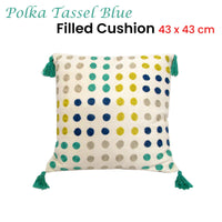 Thumbnail for J.Elliot Home Polka Dots Tassel Blue Filled Cushion 43 x 43 cm