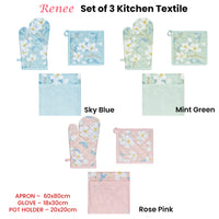 Thumbnail for Set of 3 Renee Cotton Cover Kitchen Textile Sky Blue