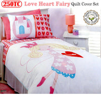 Thumbnail for Rose Garden 250TC Love Heart Fairy Quilt Cover Set Single