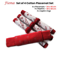 Thumbnail for Set of 4 Fiona Cotton Placemats with Napkins and Napkin Rings Red White