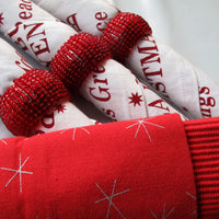 Thumbnail for Set of 4 Fiona Cotton Placemats with Napkins and Napkin Rings Red White