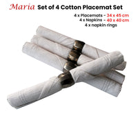 Thumbnail for Set of 4 Maria Cotton Placemats with Napkins and Napkin Rings White