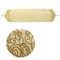 Thumbnail for Embroidered Faux Silk Table Runner 33 x 135 cm Eve Cream Gold