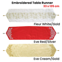 Thumbnail for Embroidered Faux Silk Table Runner 33 x 135 cm Fleur White Gold
