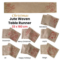 Thumbnail for Christmas Jute Woven Taupe Table Runner 33 x 180cm Happy Holidays