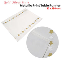 Thumbnail for Silver Gold Stars Cotton Metallic Print Table Runner 33 x 180 cm