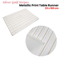 Thumbnail for Silver Gold Stripes Cotton Metallic Print Table Runner 33 x 180 cm