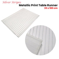 Thumbnail for Silver Stripes Cotton Metallic Print Table Runner 33 x 180 cm