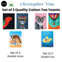 Thumbnail for Set of 3 Christopher Vine Design 100% Cotton Tea Towels 50 x 70 cm - Koala Fun