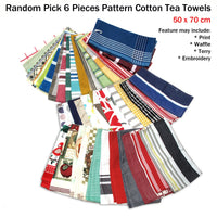 Thumbnail for Random Pick Set of 6 100% Cotton Pattern Tea Towels - 50 x 70 cm