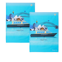 Thumbnail for IDC Homewares Set of 2 Christopher Vine Design Tea Towels Sydney Harbour