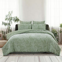 Thumbnail for Ardor Kiah Pale Olive Textured Clipped Jacquard Quilt Cover Set Queen
