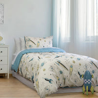 Thumbnail for Jelly Bean Kids Rocket Boy Chambray Quilt Cover Set Double