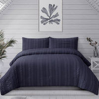 Thumbnail for Ardor Sommer Indigo Seersucker Stripe Quilt Cover Set Queen