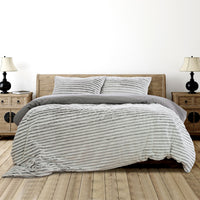 Thumbnail for Ardor Striped Faux Fur Grey Super Soft Quilt Cover Set Queen
