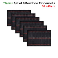 Thumbnail for Set of 6 Diana Black Bamboo Table Placemats 30 x 45cm