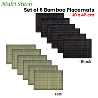 Thumbnail for Set of 6 Multi Stitch Bamboo Table Placemats 30 x 45cm Black