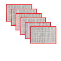 Thumbnail for Set of 6 Bamboo Table Placemats White with Red Border 30 x 45cm