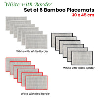 Thumbnail for Set of 6 Bamboo Table Placemats White with Red Border 30 x 45cm