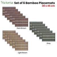 Thumbnail for Set of 6 Victoria Bamboo Table Placemats 30 x 45cm Light Brown/Silver