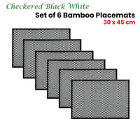 Thumbnail for Set of 6 Checkered Black White Bamboo Table Placemats 30 x 45cm