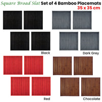 Thumbnail for Set of 4 Square Broad Slat Bamboo Table Placemats 35 x 35cm Red
